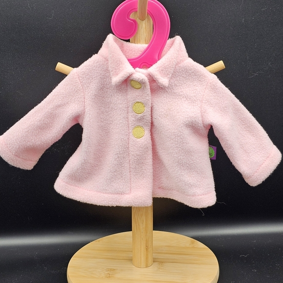 Dollie & Me Pink Button Up Peacoat & Leopard Hat w/ Scarf Mittens for 18" Dolls - Picture 3 of 6